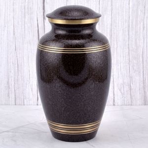 Urna Funeraria de Latón para Cenizas Humanas, Color Borgoña y Dorado, con Triple Banda Dorada y Superficie Brillante, Urna Conmemorativa para Entierro - Product Image 3