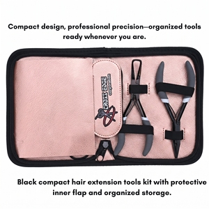Kit professionnel d'outils pour extensions capillaires en acier inoxydable : pinces à micro-perles, aiguilles à coudre, séparateur de mèches Velcro - Product Image 3
