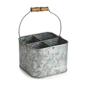 Galvanized Metal Storage <b>Caddy</b> With 5 Compartments Industrial Style Rectangular Basket For <b>Kitchen</b> Utensil Organizer - Product Image 4