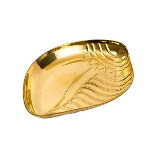 Bandeja Decorativa con Hojas Doradas, Elegante Plato para Pooja con Diseño de Hojas Metálicas, Bandeja de Lujo con Acabado Dorado - Product Image 1