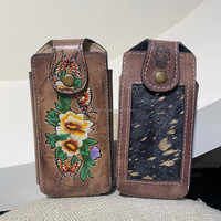 Nouveau étui de téléphone en cuir personnalisé étui de téléphone en cuir repoussé couverture de téléphone portable occidentale en cuir gravé Cowboy ceinture portefeuille pour lui