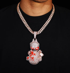 Collar con Colgante Orelia Luxe en Plata Chapada en Oro Rosa, con Circonita Cúbica y Ojo Rojo Esmaltado, Estilo Hip Hop, Unisex, Ideal para Regalo - Product Image 1