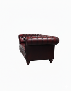 Elegante Sofá Chesterfield de Cuero Genuino con Botones Decorativos, Brazos Cuadrados, Patas de Madera, Dos Plazas, Diseño Moderno para Salas de Estar - Product Image 4