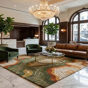 Alfombra Topográfica de Lujo, Diseño Abstracto Verde y Marrón, Alfombra Moderna Hecha a Mano para Sala de Estar, Vestíbulo de Hotel, Decoración de Interiores - Product Image 2