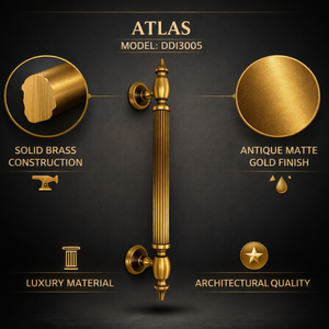 Poignée de porte cannelée en laiton massif Atlas |   Poignée de porte d'entrée d'hôtel moderne et durable |   Quincaillerie décorative pour portes architecturales - Product Image 3