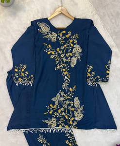 <b>Women</b> Traditional Embroidered Floor-Length Wrinkle-Free <b>Kurta</b> Palazzo Set Party Wear Collection Malay Crape Beads Embroidery Top - Product Image 3