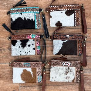 Hand Tooled <b>Leather</b> <b>Small</b> Tassel <b>Crossbody</b> Women's <b>Bag</b> Western Hair on Genuine <b>Leather</b> Wristlet Purse Turquoise Cowhide Handbags - Product Image 4