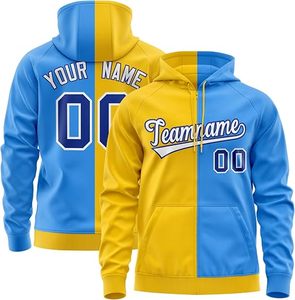 เสื้อสเวตเชิ้ตมีฮู้ดผู้ชาย สีน้ำเงินเหลือง บล็อกสี ปักชื่อและหมายเลขตามสั่ง พิมพ์ลายแบบซับลิเมชั่น ทรงลำลอง ใส่สบาย - Product Image 5