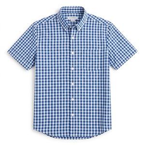 <b>Men's</b> Gingham <b>Check</b> <b>Short</b> <b>Sleeve</b> <b>Shirt</b> Classic Woven <b>Check</b> Casual <b>Shirt</b> OEM ODM Wholesale Factory Custom Logo - Product Image 1