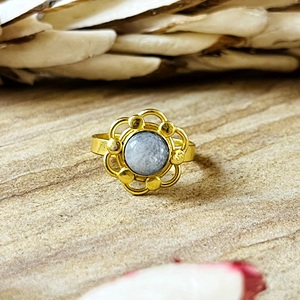 New Arrival Boho Flower Moonstone <b>Ring</b> Ethnic Brass <b>Rings</b> Women 18k Gold Plated Floral Tribal <b>Statement</b> Jewelry Wholesale/OEM - Product Image 1