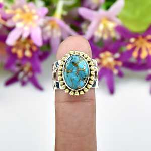 Blue Copper Turquoise Statement Fine Ring Gemstone Handmade 925 Sterling Silver Ring Jewelry December Birthstone <b>Gift</b> <b>For</b> <b>Her</b> - Product Image 2