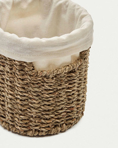 Oval Seagrass Small Storage <b>Baskets</b> With Cotton Liner Handcrafted Eco-Friendly Minimalist Design Multi-Purpose Organize - Product Image 3
