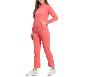 Conjunto Deportivo Elegante y Ecológico para Mujer, Transpirable, Color Rosa Coral, Cintura Elástica, Chaqueta de Manga Larga con Cuello Alto - Product Image 1