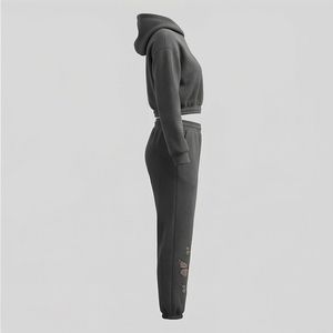 Women's Gray <b>Butterfly</b> Print Hooded Tracksuit Set Casual Loose Fit Full <b>Sleeve</b> Sweatshirt and Pants Autumn Wear - Product Image 3