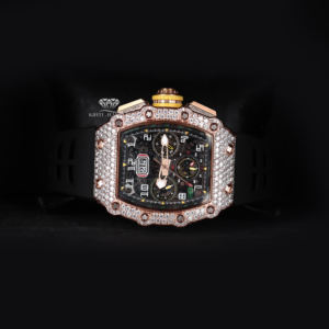 Reloj de hombre con forma de tonneau, diamantes de moissanita engastados, esfera de cronógrafo esqueletizada, tono rosa, estilo Hip Hop, correa de caucho - Product Image 3