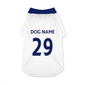 White Cotton Dog T-Shirt With Navy Blue <b>Collar</b> Simple Leisure Wear All Seasons Breathable Machine Washable <b>Pet</b> Clothes - Product Image 2