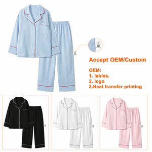 Ensemble de pyjama d'été de luxe en soie bleu clair pour femmes, manches longues, col rabattu, vêtements de nuit doux - Product Image 4