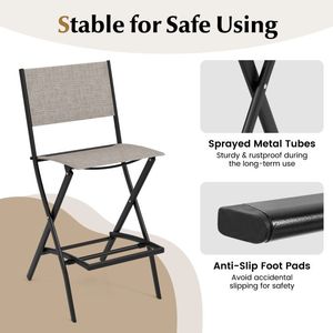 Ensemble de 4 chaises pliantes de jardin d'extérieur, tabourets de bar avec structure en métal et repose-pieds - Product Image 4