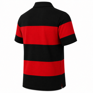 Polo rayé pour homme à manches courtes, color-block, décontracté, tricoté, rouge et noir - Product Image 4