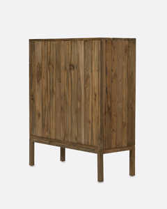 Armoire de rangement en teck massif minimaliste moderne, finition rustique naturelle, porte coulissante, écologique, durable, pour salon - Product Image 4