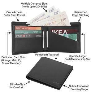 Wriza Mens Genuine Saffiano Leather <b>RFID</b> <b>Blocking</b> Bifold <b>Wallet</b> Minimalist Front Pocket Large Capacity Short Open Money Clip - Product Image 3