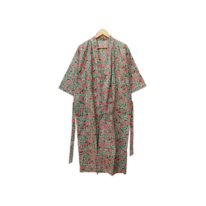 Bata Kimono de Algodón Verde Menta con Estampado Floral, Manga Larga, Ligera, Estilo Spa y Resort - Product Image 1