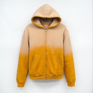 Sudadera con capucha amarilla ombré personalizada para hombre, con cremallera, mangas con tachuelas, estilo streetwear, algodón pesado, oversize, lavada, Y2K de lujo - Product Image 1
