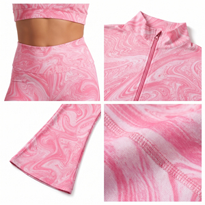 Ensemble de compression 3 pièces pour femme, imprimé, coupe évasée, pour yoga, avec soutien-gorge dos nageur, veste de sport et legging respirant - Product Image 6