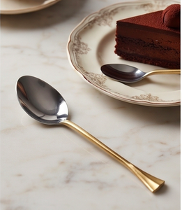 Elegant Gold Handle Stainless Steel Dessert Spoon Set Dishwasher Safe <b>Flatware</b> For Wedding And Tableware Use - Product Image 1