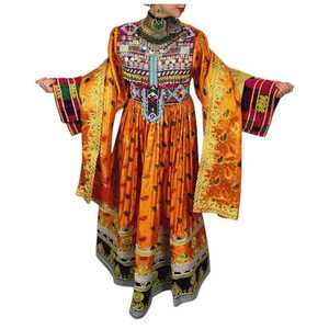 Robe longue en dentelle brodée style afghan populaire pour femmes, manches longues, en tissu naturel, pour les soirées. - Product Image 1