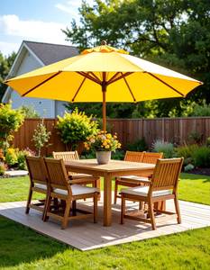 Backyard Garden Furniture Set with Wooden Dining <b>Table</b>, Chairs and Patio <b>Umbrella</b> - Product Image 1