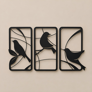 Décoration murale minimaliste en métal en forme d'oiseau, ensemble de 3 panneaux, sculpture suspendue moderne pour salon, chambre à coucher, bureau - Product Image 5