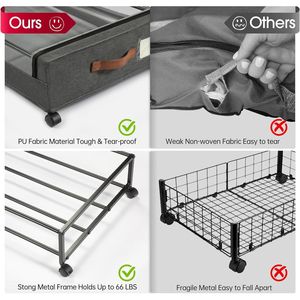 Lot de 2 tiroirs métalliques roulants pour rangement sous le lit, organisateur de chaussures et de rangement avec roulettes, conteneurs de rangement sous le lit - Product Image 3