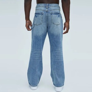 Pantalones vaqueros holgados de mezclilla para hombre, pantalones cargo para hombre, conjunto de chaqueta y pantalón vaquero azul rasgado - Product Image 6
