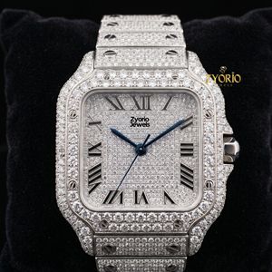 Reloj de Lujo Cuadrado con Incrustaciones de Moissanita para Hombre – Reloj de Acero Inoxidable con Diamantes Completos, Números Romanos, Estilo Hip Hop - Product Image 5