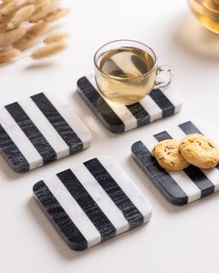 Modern Square <b>Marble</b> <b>Coasters</b> Black White Striped Stone Drink Pads Non Slip Table Mats for Home Coffee Tea Set - Product Image 3