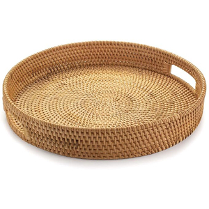 Best Selling Export Quality Round Shape Rattan Woven Wicket Serving <b>Tray</b> Holder For Home Tabletop Decoration Kitchen Ware Usage - Product Image 1