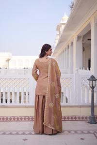 Traje Salwar Tradicional Indio para Mujer, Material Fendy Crush con Bordado de Lentejuelas Zari, Traje Sharara para Boda - Product Image 5