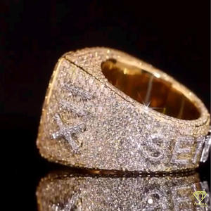 Moissanite Diamond Round Cluster Signet <b>Ring</b> Iced Out Hip Hop Statement <b>Ring</b> Luxury Men's Baguette Halo <b>Cocktail</b> <b>Ring</b> - Product Image 2