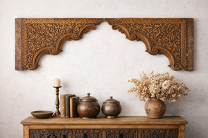 Panel de arco de madera tallado a mano antiguo, marco de puerta indio vintage, decoración de pared, acento arquitectónico rústico. - Product Image 6