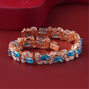 Pulsera de tenis de oro rosa de 14K con circonitas azules de 4.49 CT, corte redondo y marquesa, diamantes cultivados en laboratorio, a la moda - Product Image 3