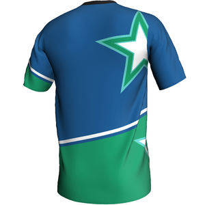 Jersey Azul Eléctrico con Cuello en V, Gráficos de Estrellas Blancas y Esmeralda Intensa, y Detalles en Color Carbón - Product Image 2