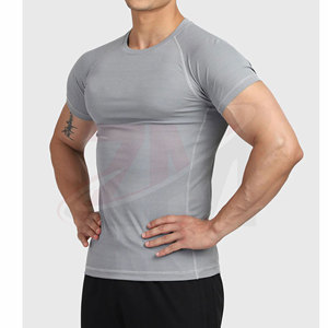 Camiseta de Compresión de Manga Corta Gris para Hombre, Ajustada, de Color Sólido, sin Costuras, de Poliéster, para Entrenamiento - Product Image 2