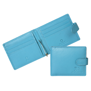 Premium Sky Blue Genuine Leather <b>Mens</b> Money Clip <b>Wallet</b> Snap Button Bifold Card Holder <b>RFID</b> Protected Slim Leather Accessory - Product Image 1
