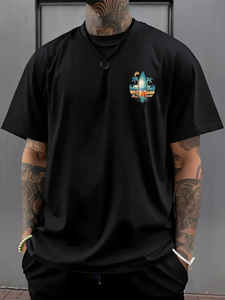 Men's Black <b>Surf</b> Board <b>Print</b> T-Shirt Short Sleeve O-Neck Digital <b>Print</b> Beach Design Regular Fit Casual Wear 100% Cotton - Product Image 6