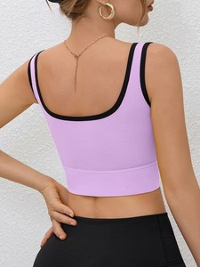 Women Ribbed Sports Bra Wide Strap Scoop <b>Neck</b> Activewear Tank Top Removable <b>Padded</b> Elastic Gym Workout Fitness Bralette - Product Image 2