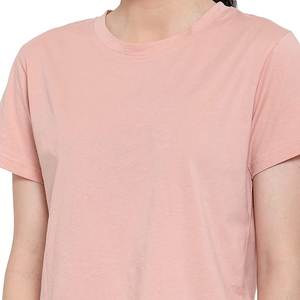 Ensemble t-shirt et short pour femme, imprimé floral rose, col rond, décontracté, printemps-été, 100% coton, respirant, coupe classique - Product Image 4