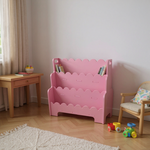 Estantería de Plástico Rosa de 3 Niveles con Bordes Festoneados, Mueble para el Hogar que Ahorra Espacio, Diseño Moderno - Product Image 4
