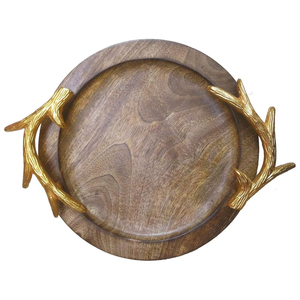 Plateau de service en bois pour table, plateau ovale moderne en bois avec poignées en métal pour servir des collations, des tasses à café, des desserts - Product Image 5