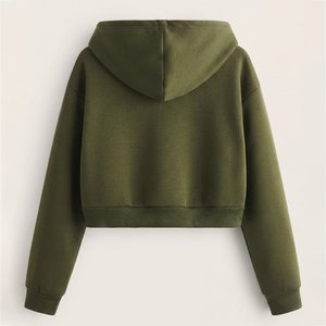 Novedades, Sudadera Corta con Capucha para Mujer, Color Verde Oliva, con Logotipo Personalizado, Manga Larga, Color Sólido, Informal, Tejida, para Otoño e Invierno - Product Image 2